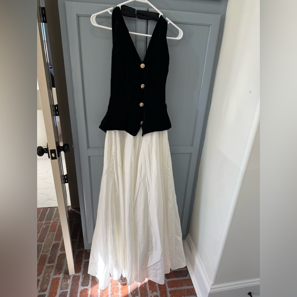 Dave & Johnny Black Velvet Bodice with White Full Skirt Prom Dress